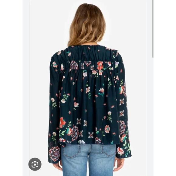 Johnny Was Womens Designer Black Embroidered Multi Harley Top Small Tasseled - Picture 2 of 7